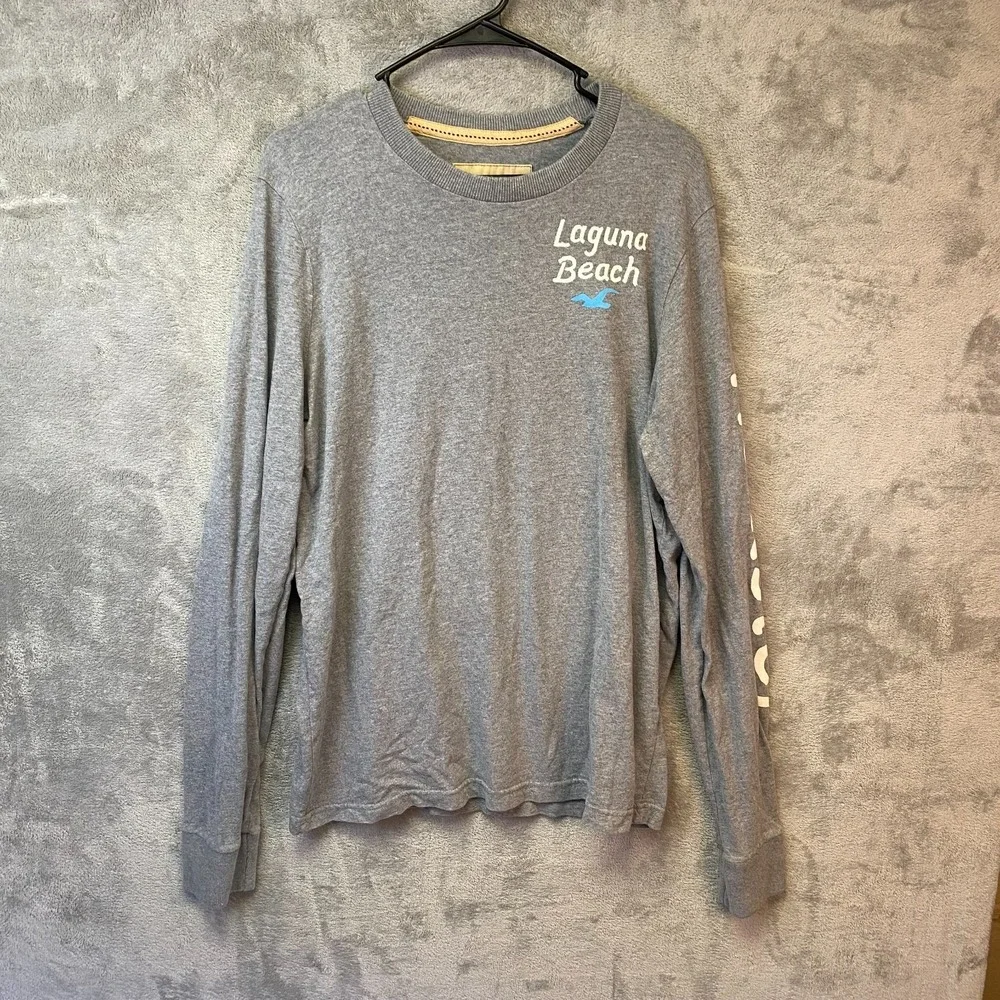 Hollister Long Sleeve T-Shirt XL Gray Laguna Beach Graphic